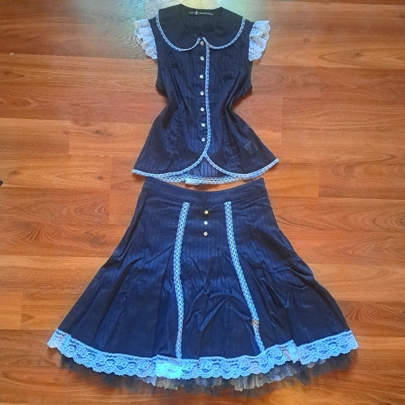 Rare Vintage Lip Service matching set  Maid Goth Lolita Black White costume set - Picture 2 of 16